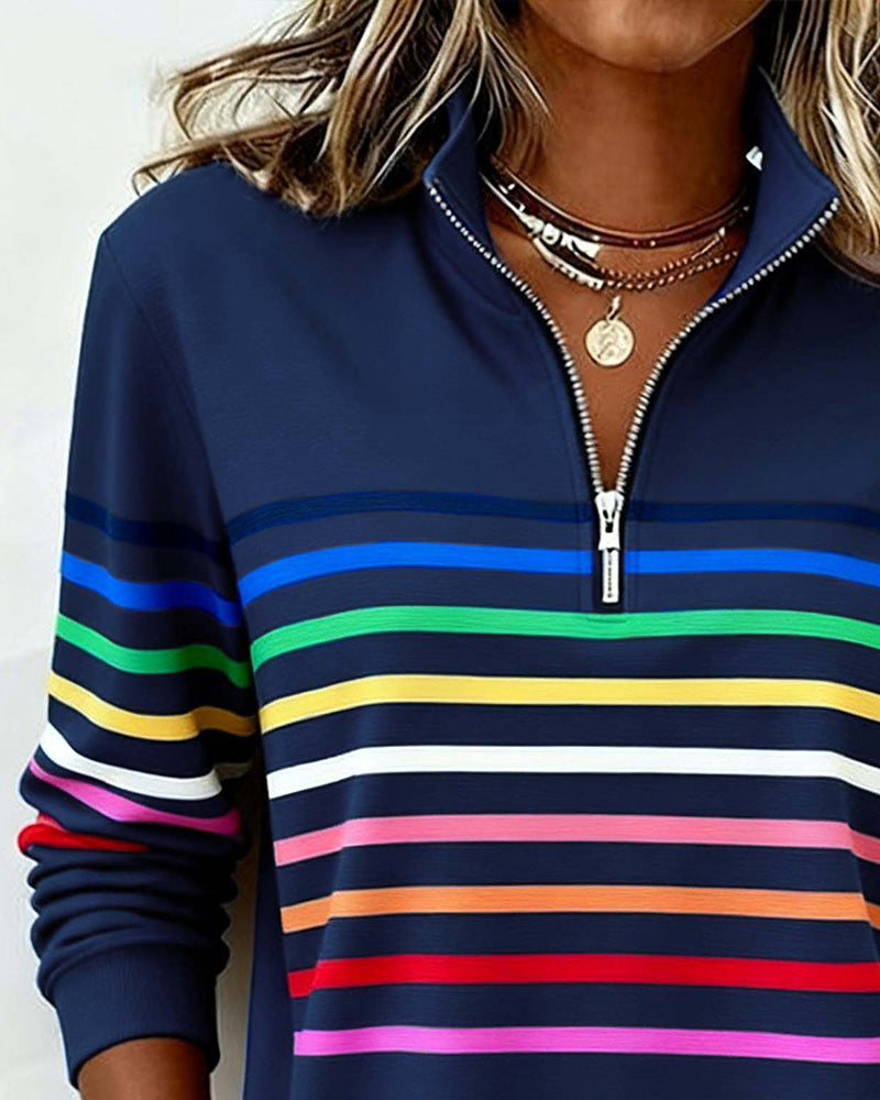 ARCADIA | Trendy sweatshirt met halflange rits en regenboogstrepen