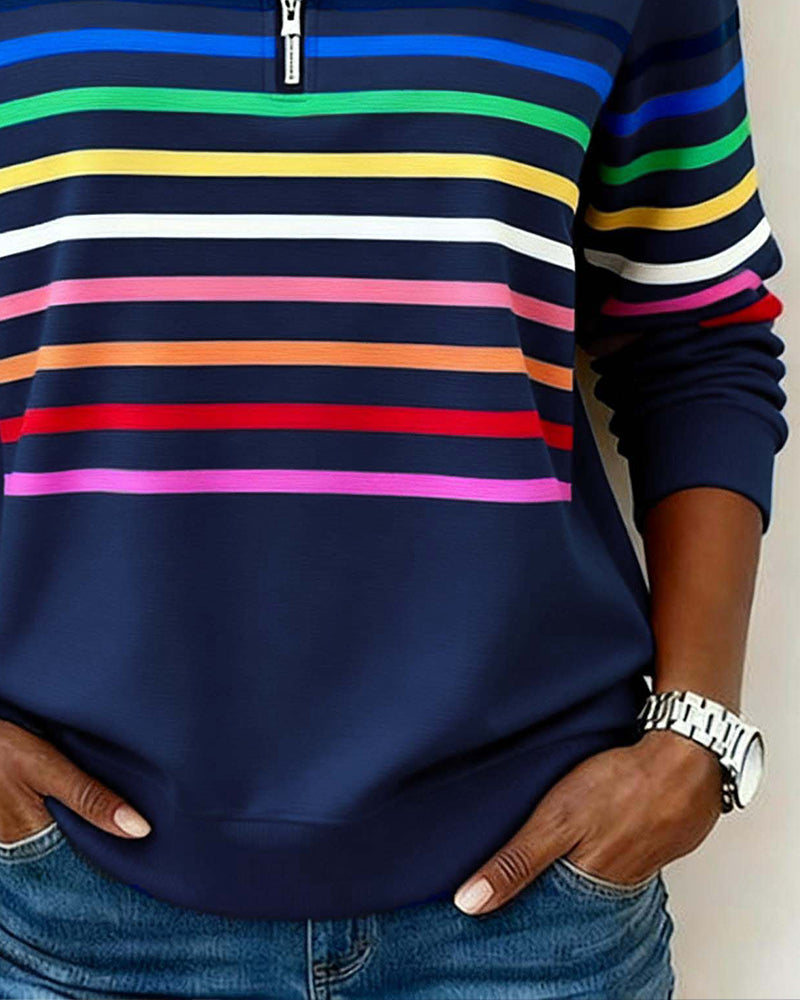 ARCADIA | Trendy sweatshirt met halflange rits en regenboogstrepen