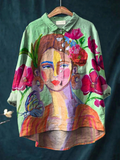 Amaris | Olieverf Schilderij Vrouwen Portret Kunst Geprint Casual Dames overhemd