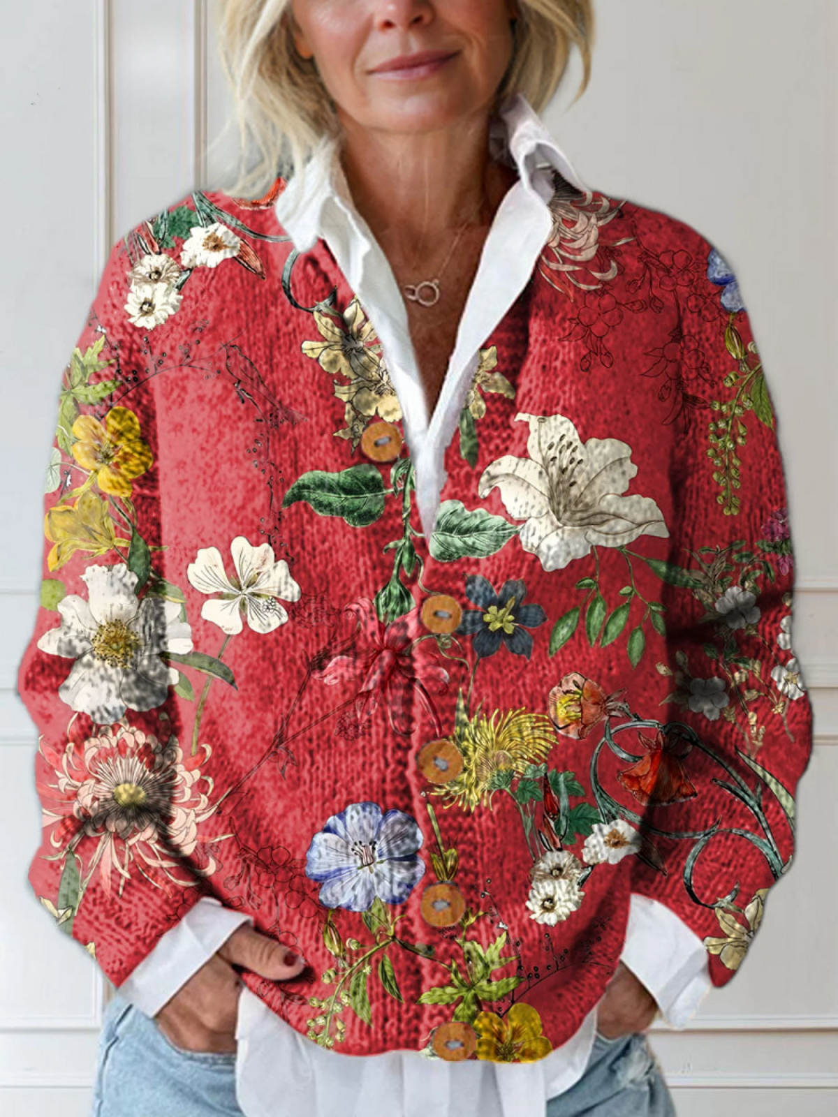 Vintage vest met bloemenprint voor dames | Vest met knoopsluiting