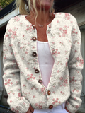 Roze rozenbloesjesprint | Vest met knoopsluiting
