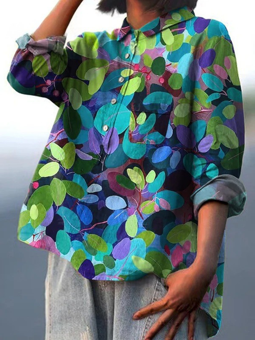 Adriana | Zomerbos Kunst Geprint Casual Damesoverhemd