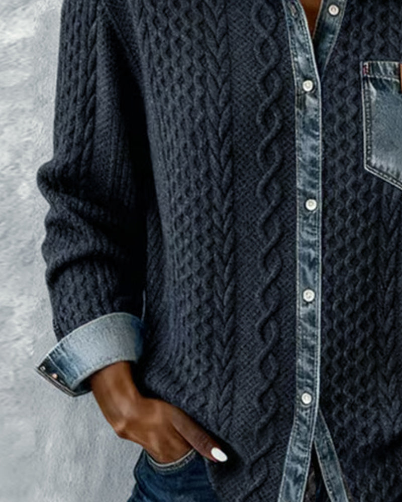 Marie | Shirt met lange mouwen en denim patchwork