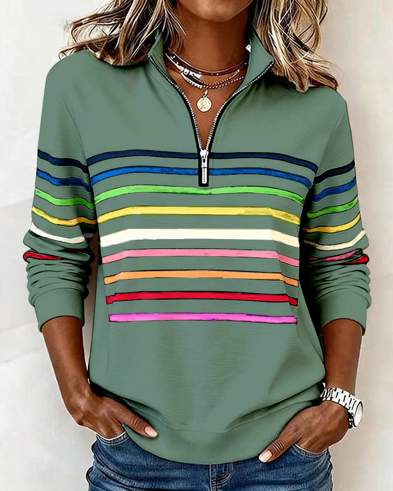 ARCADIA | Trendy sweatshirt met halflange rits en regenboogstrepen