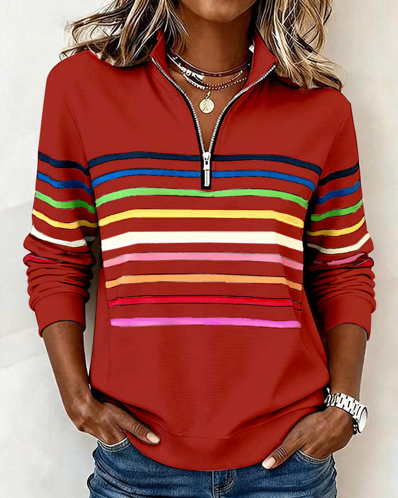 ARCADIA | Trendy sweatshirt met halflange rits en regenboogstrepen