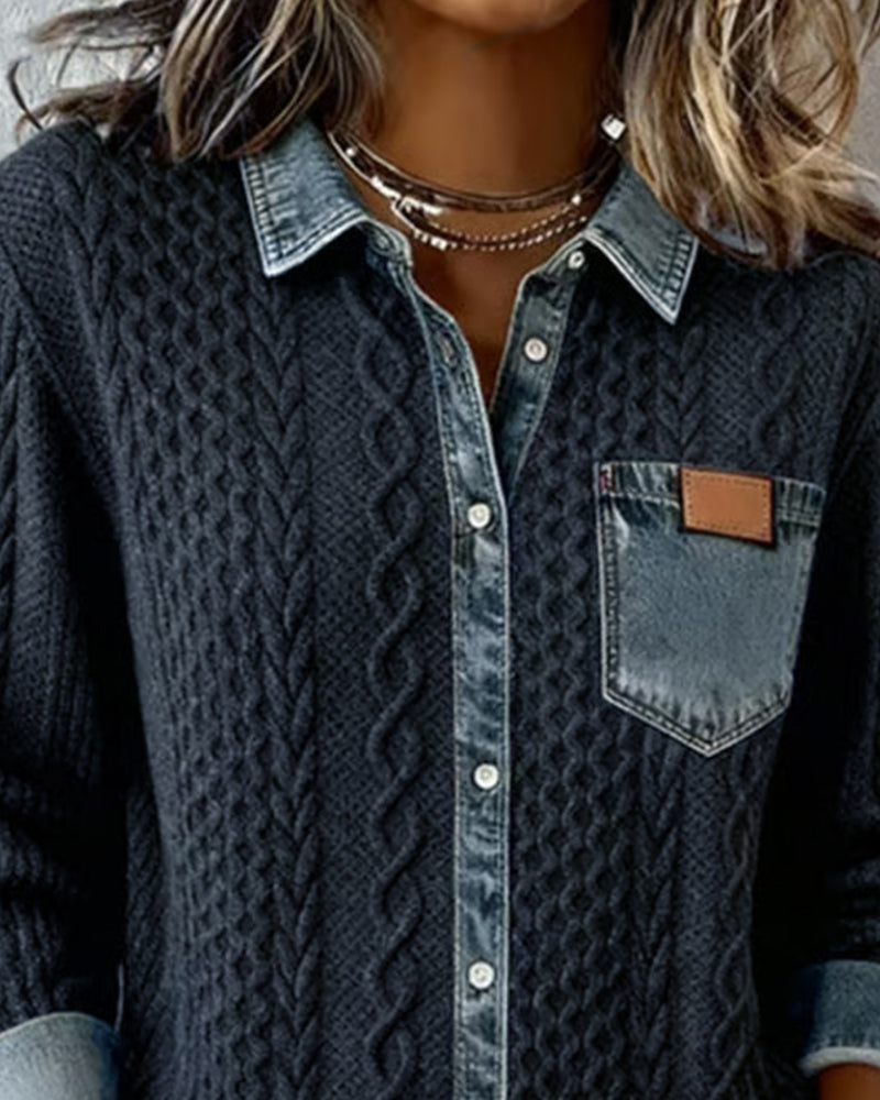 Marie | Shirt met lange mouwen en denim patchwork