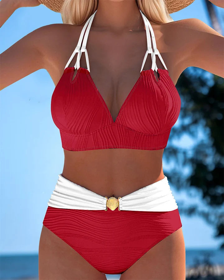 Lily | Bikini met Hoge Taille, Dubbele Bandjes en Contrastkleur