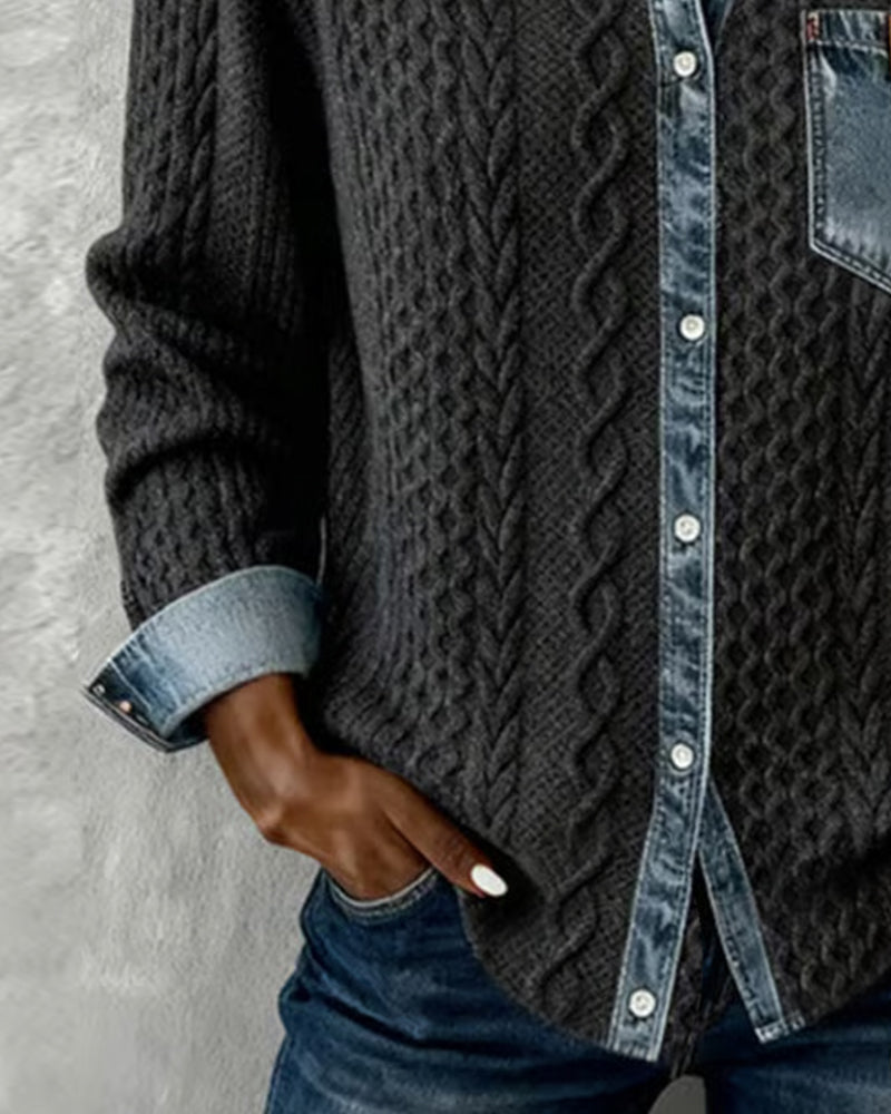 Marie | Shirt met lange mouwen en denim patchwork
