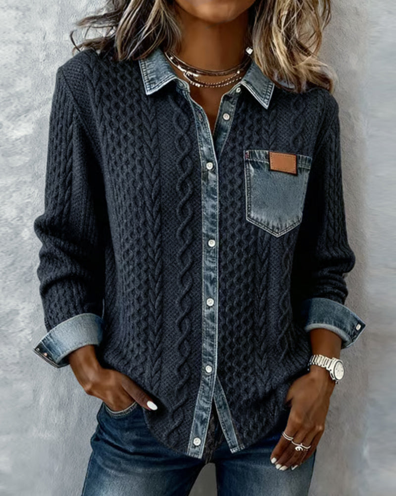 Marie | Shirt met lange mouwen en denim patchwork