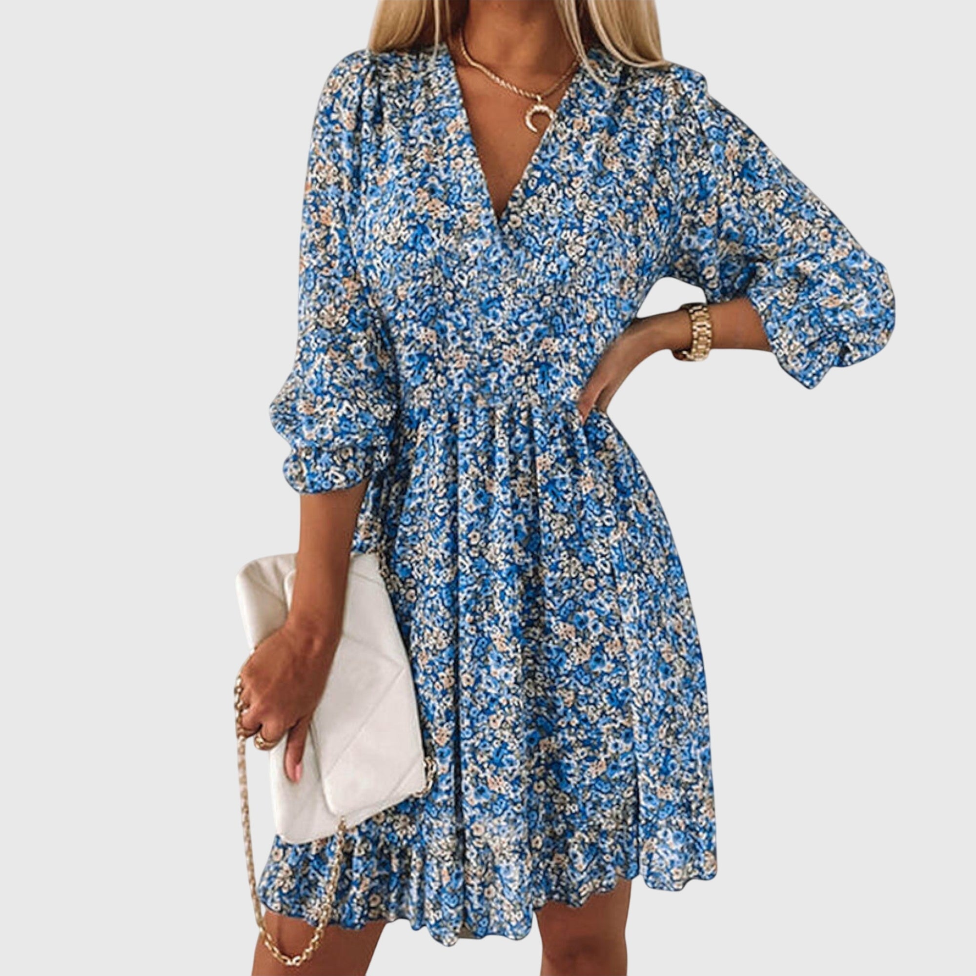 Elisa™ | Jurk met pofmouwen en bloemenprint