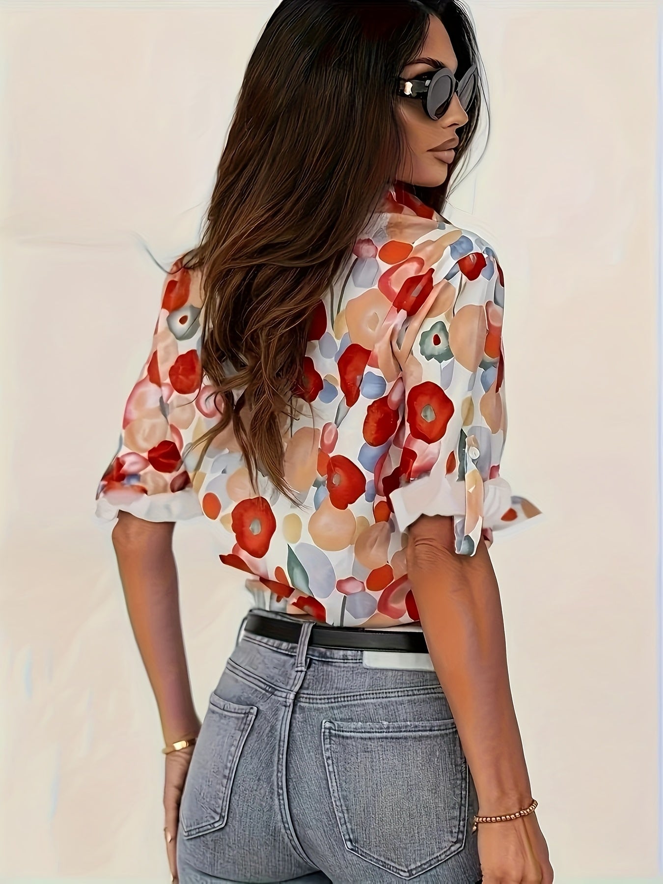 Ava | Levendige bloemenprint blouse met lange mouwen
