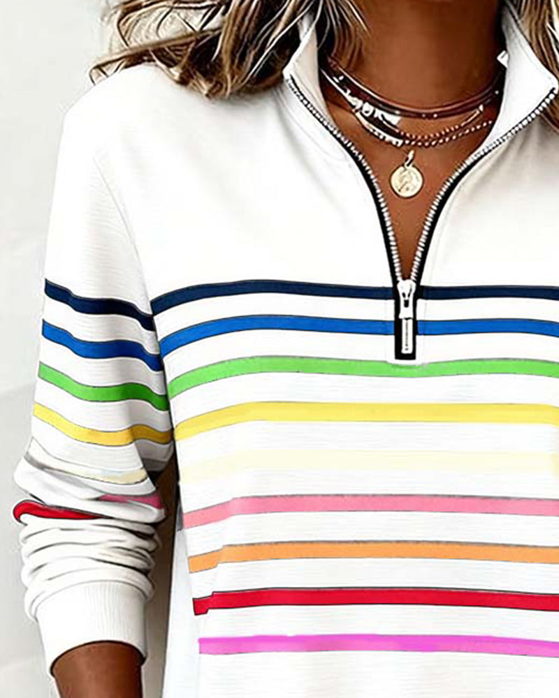 ARCADIA | Trendy sweatshirt met halflange rits en regenboogstrepen