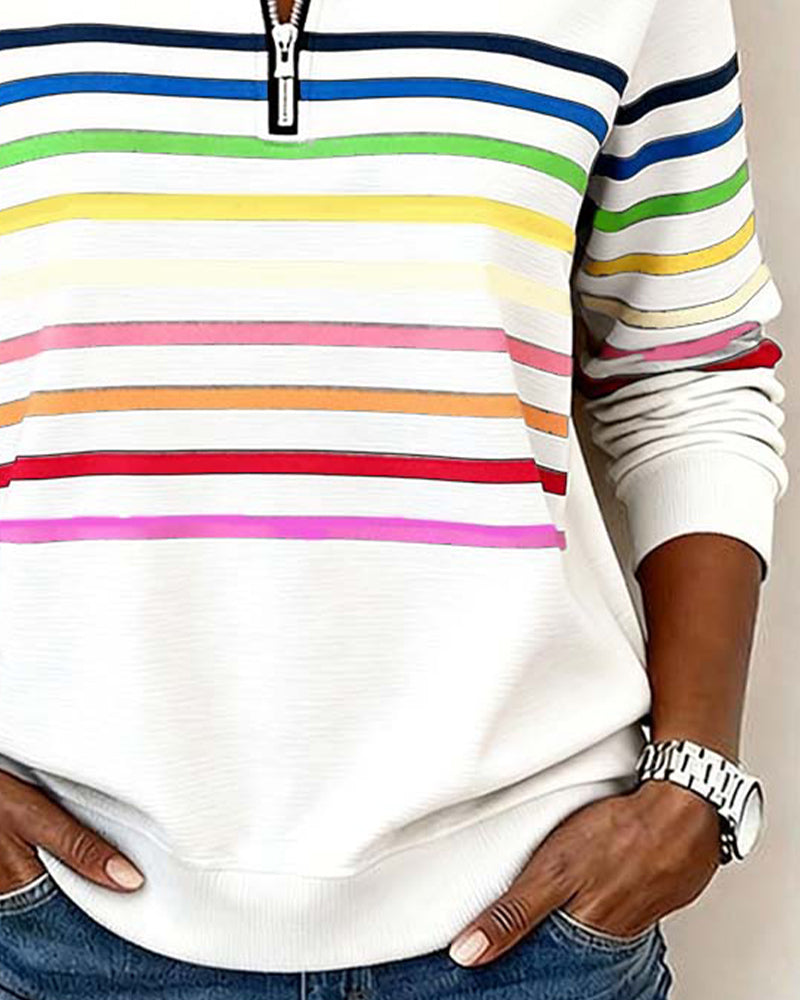 ARCADIA | Trendy sweatshirt met halflange rits en regenboogstrepen