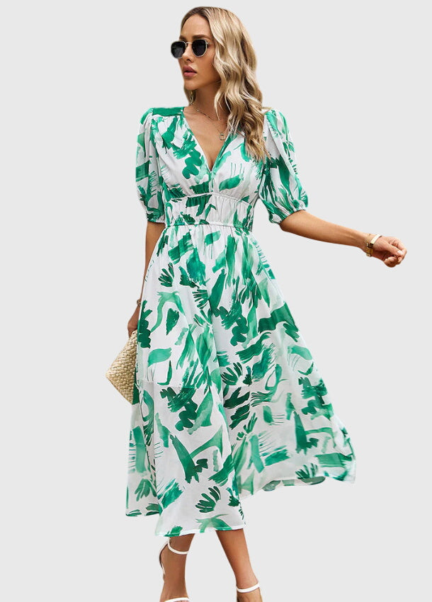 Merlin™ | Flatterende Midi-jurk met Bloemenprint