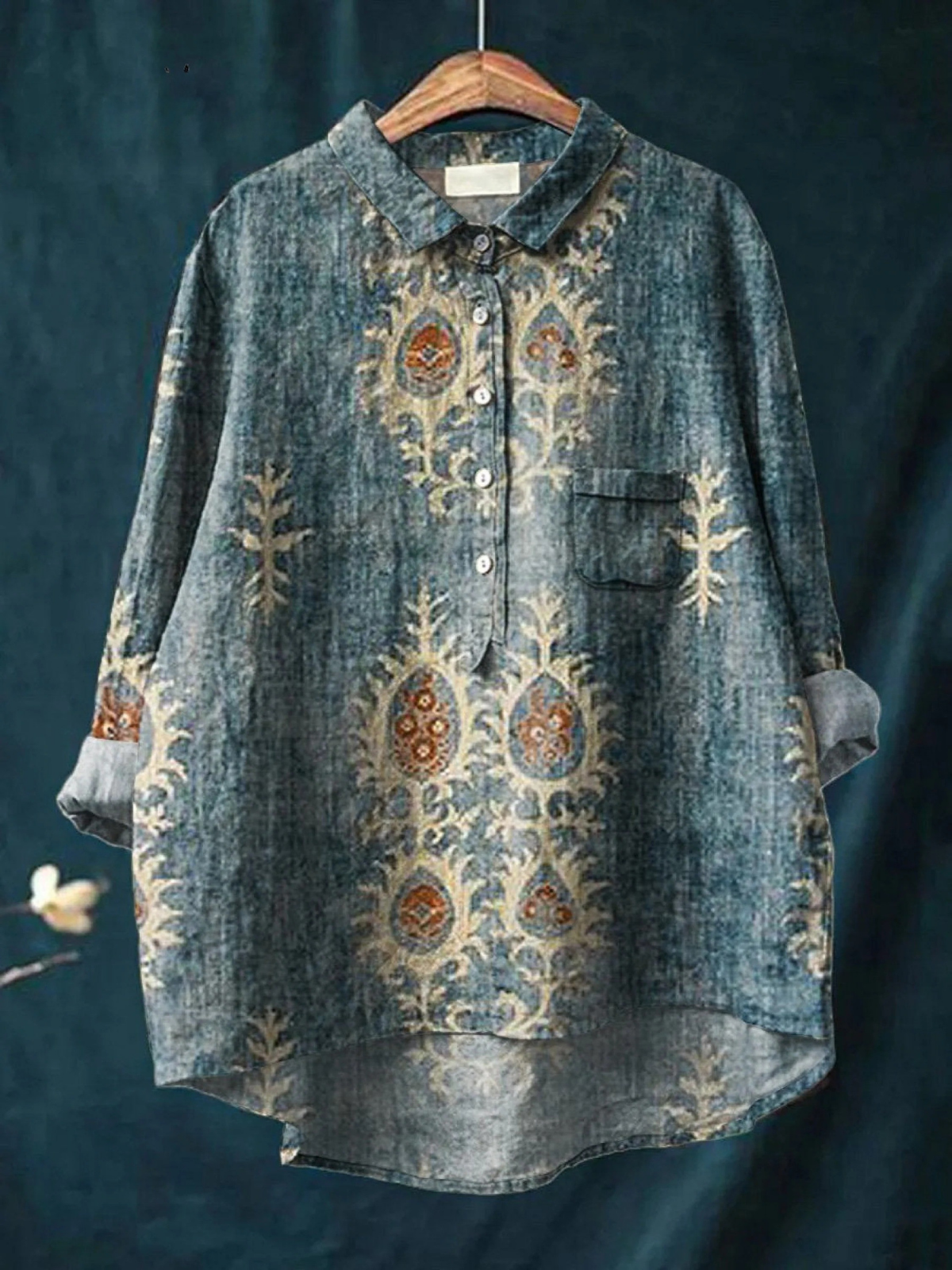 Nina | Casual overhemd met vintage etnische bloemenprint voor dames