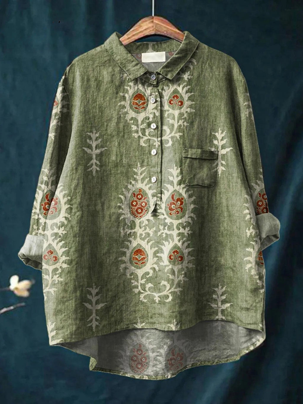 Nina | Casual overhemd met vintage etnische bloemenprint voor dames