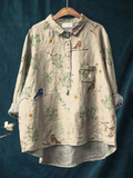 Lorelai | Dames Casual Shirt Met Takken En Roodborstjes Patroon