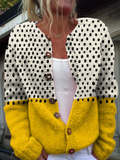 Gele geometrische polkadotprint | Cardigan met knoopsluiting