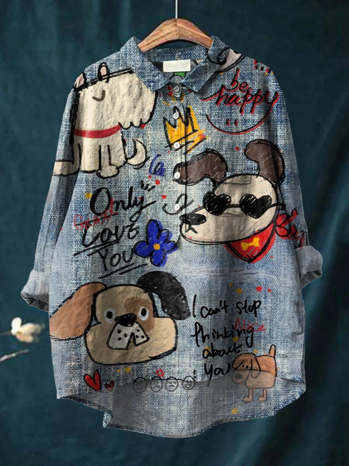 Kendra | Schattige Hondenkunst Print Casual Shirt