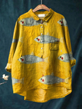 Felicity | Vintage Vis Kunstprint Casual overhemd voor dames