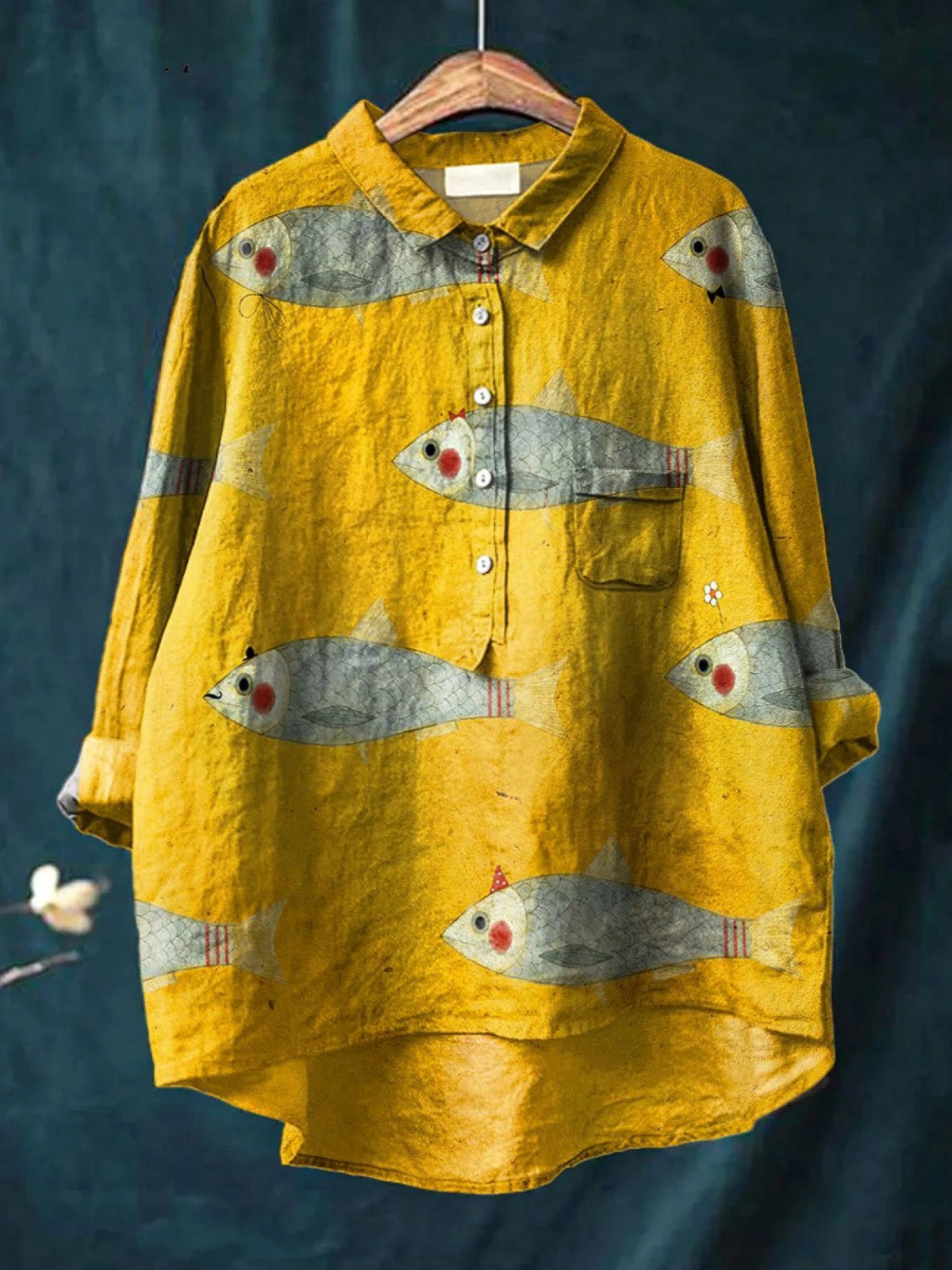 Felicity | Vintage Vis Kunstprint Casual overhemd voor dames