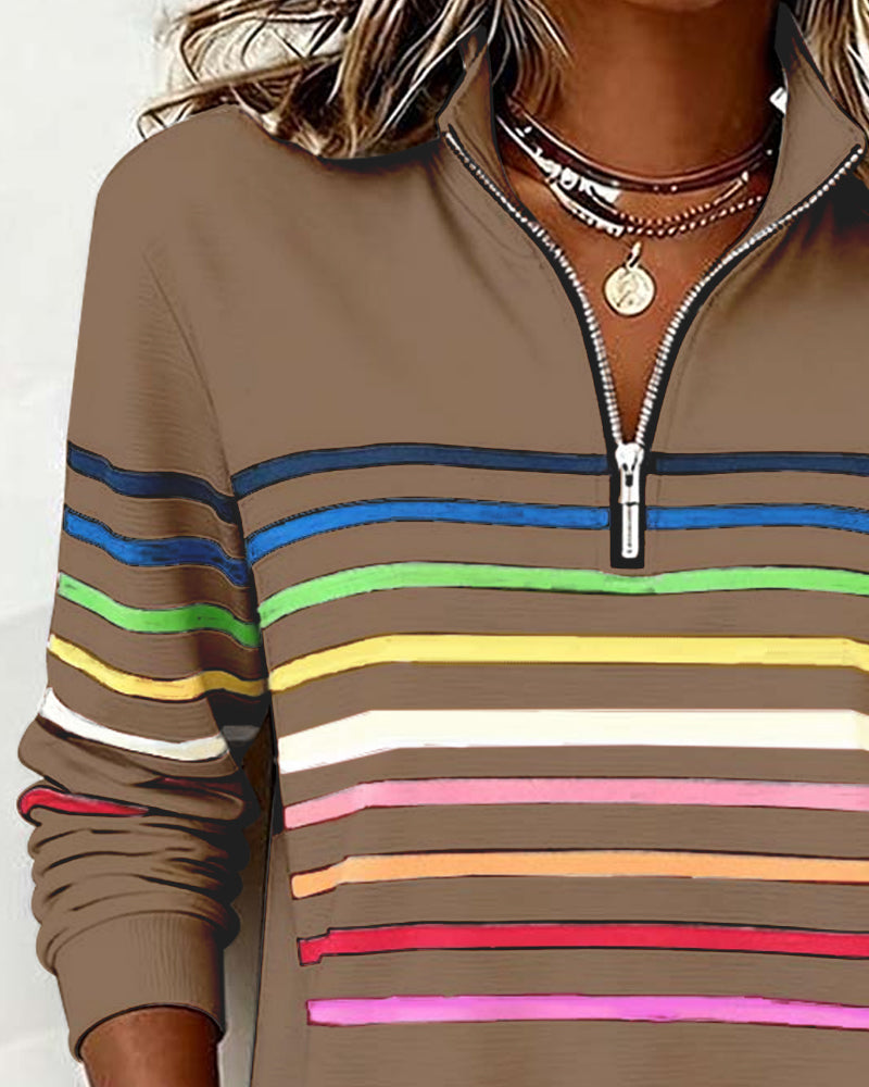 ARCADIA | Trendy sweatshirt met halflange rits en regenboogstrepen