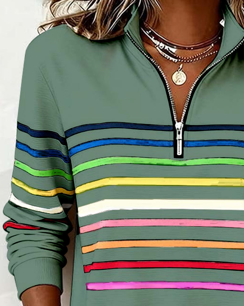 ARCADIA | Trendy sweatshirt met halflange rits en regenboogstrepen
