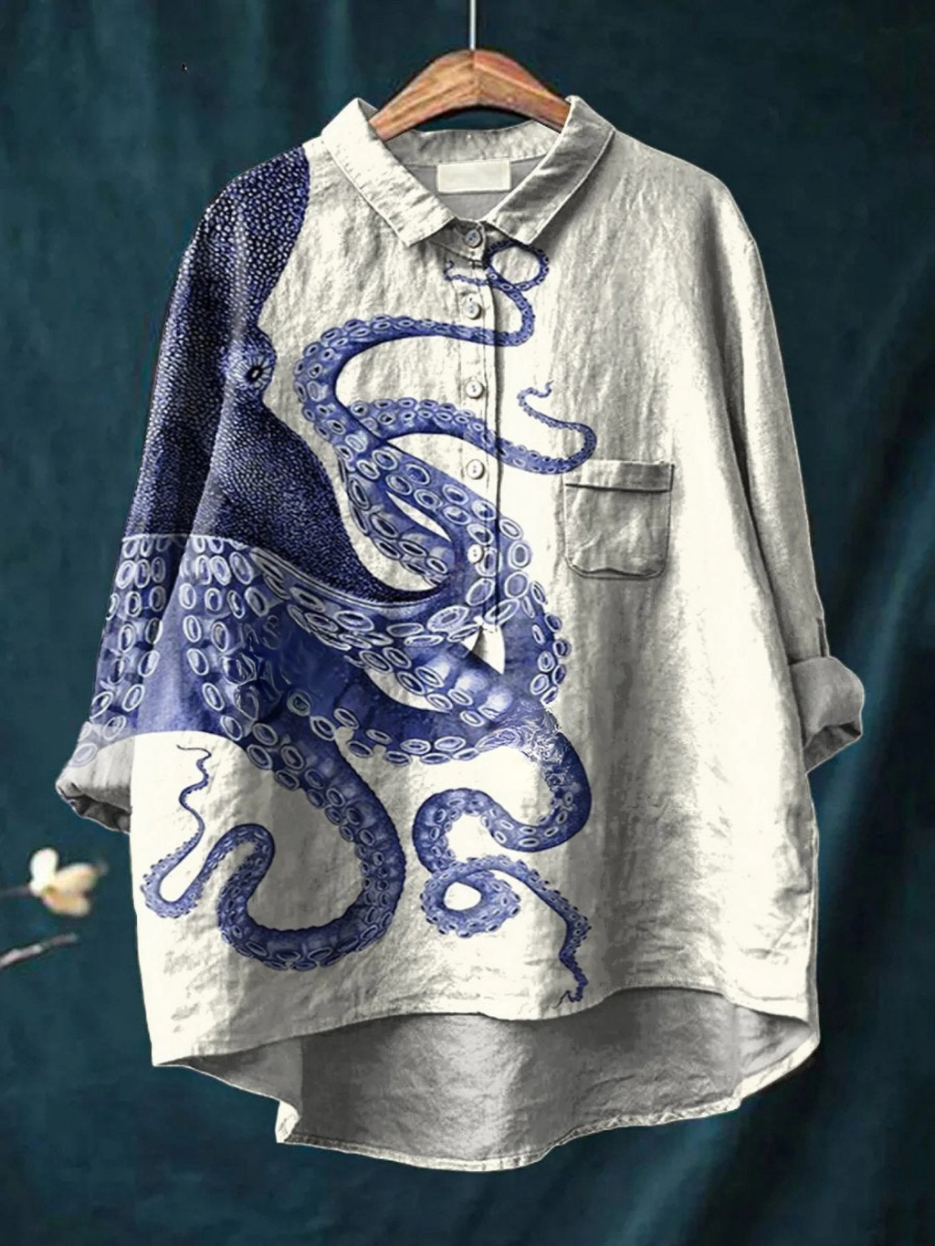 Elissa | Vrouwen Diepzee Octopus Tentakels Kunstprint Casual Shirt