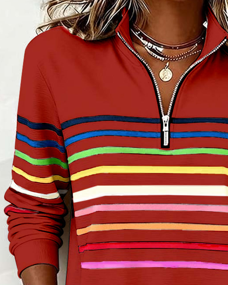 ARCADIA | Trendy sweatshirt met halflange rits en regenboogstrepen