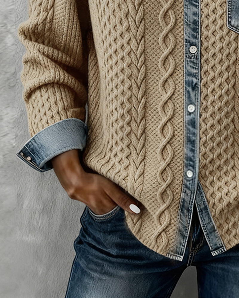 Marie | Shirt met lange mouwen en denim patchwork