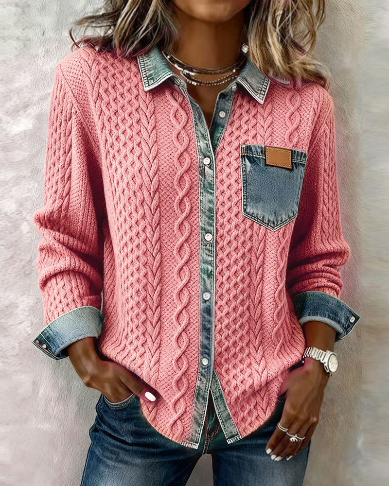 Marie | Shirt met lange mouwen en denim patchwork