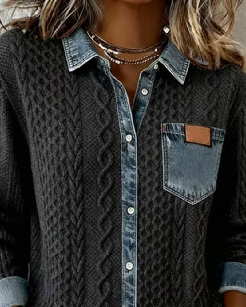 Marie | Shirt met lange mouwen en denim patchwork