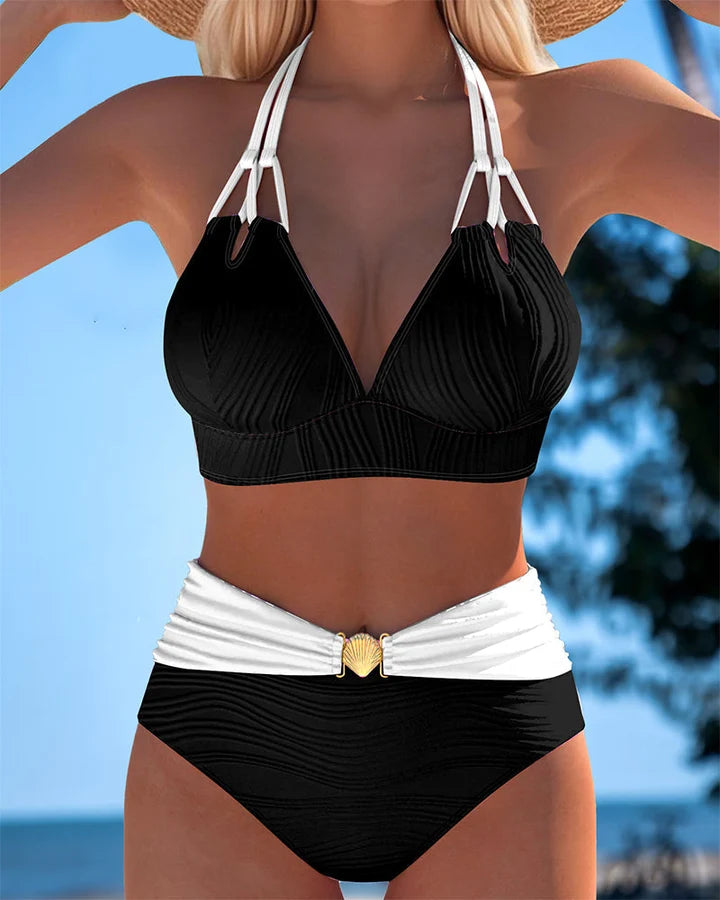 Lily | Bikini met Hoge Taille, Dubbele Bandjes en Contrastkleur