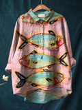 Blythe | Casual overhemd met vintage viskunstprint voor dames