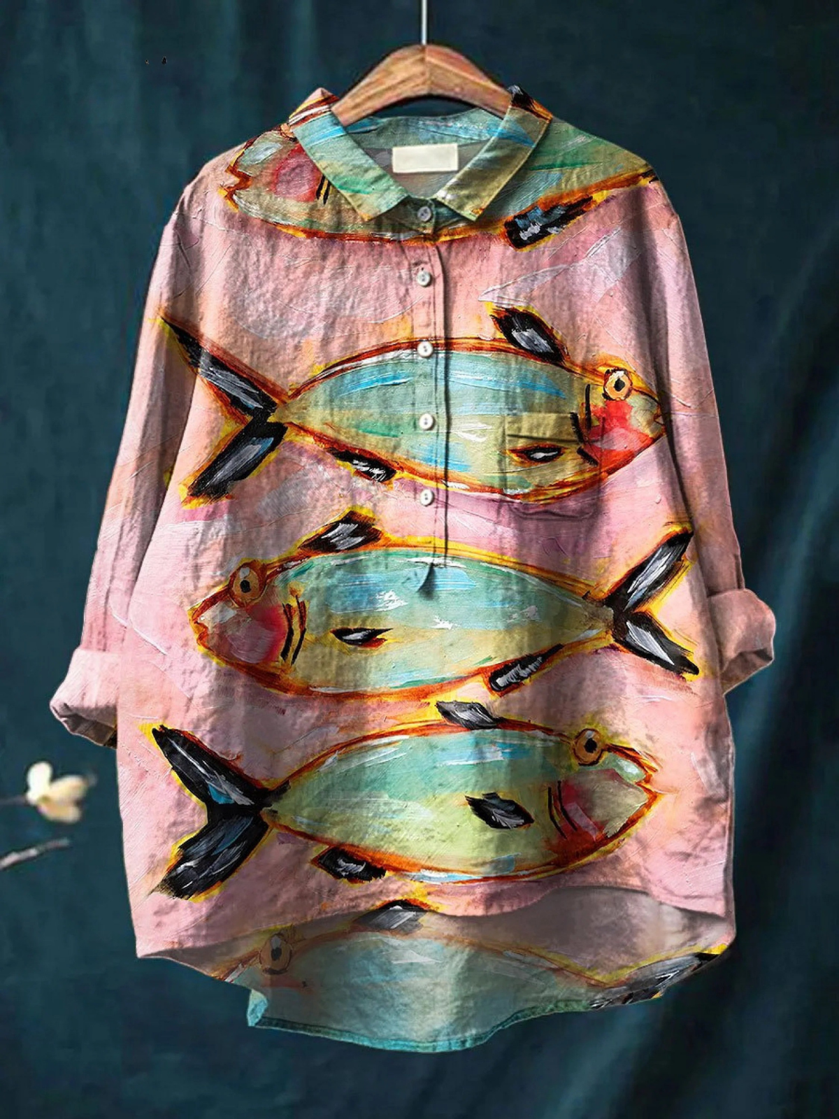 Blythe | Casual overhemd met vintage viskunstprint voor dames