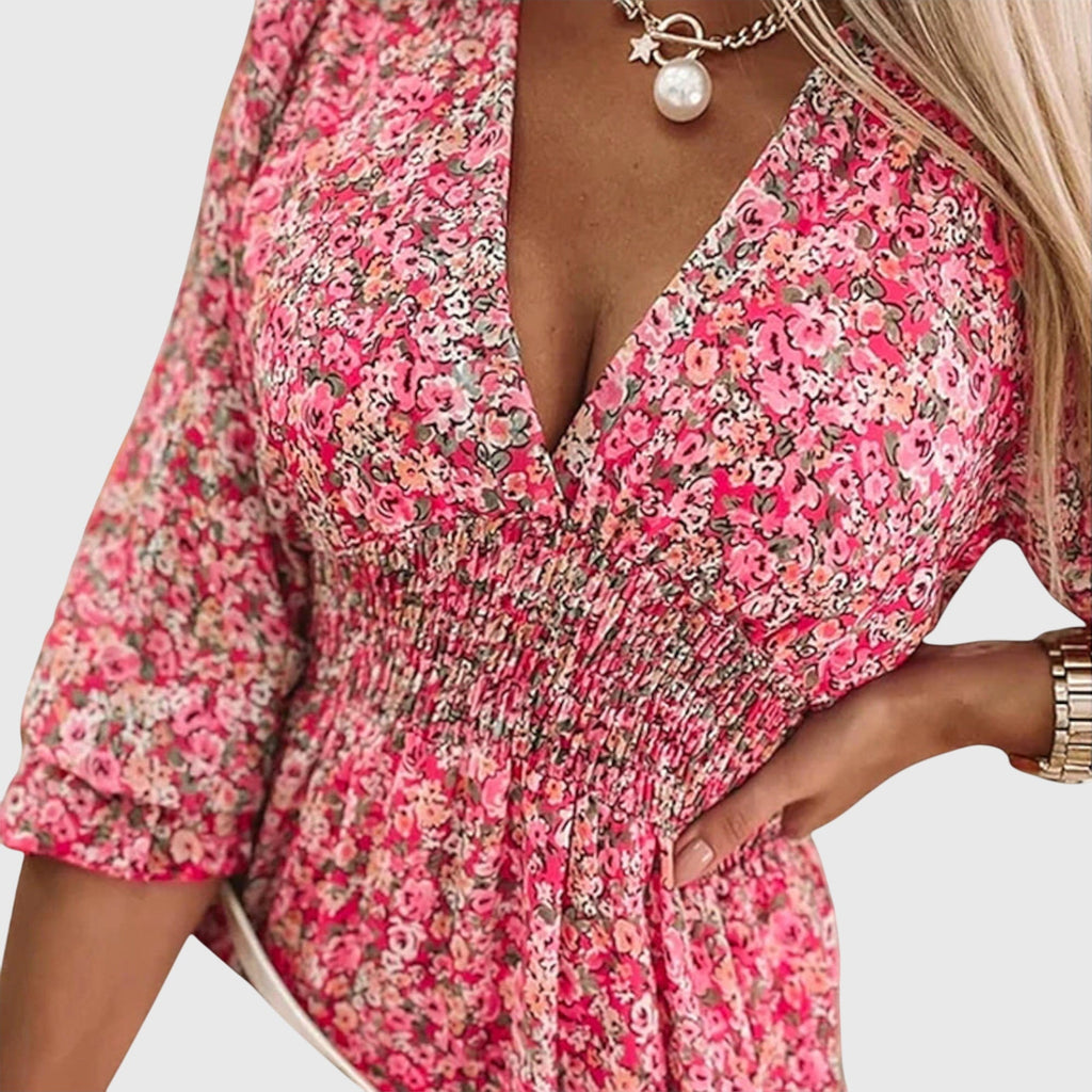 Elisa™ | Jurk met pofmouwen en bloemenprint