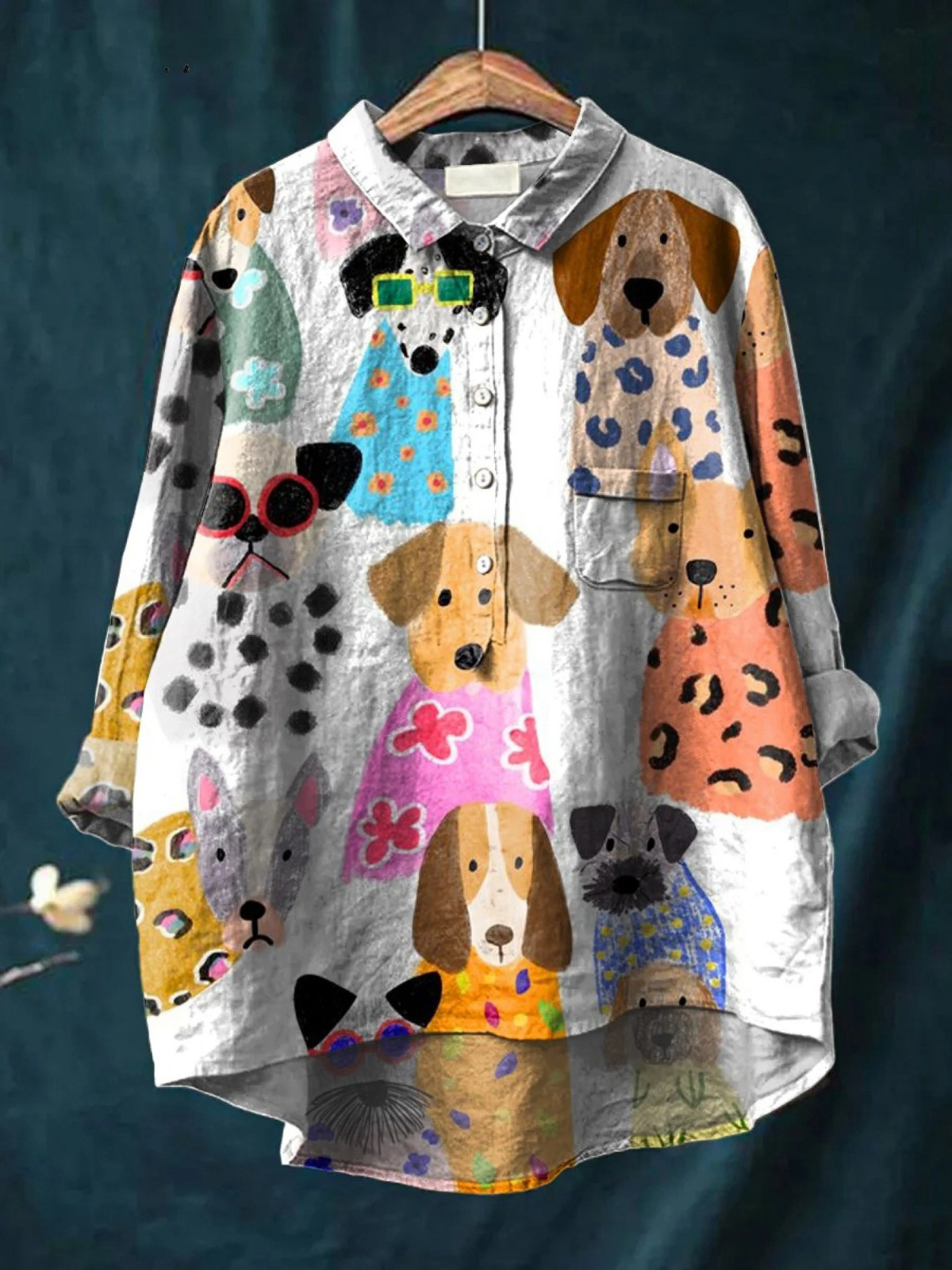 Brigitte | Vrouwen Kleurrijke Leuke Cartoon Puppy Print Casual Shirt
