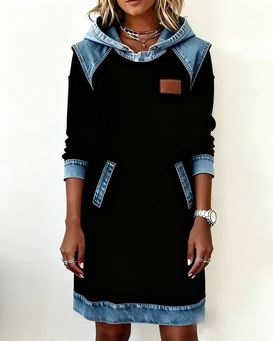 Lunariae – Casual Contrast Hoodie Jurk