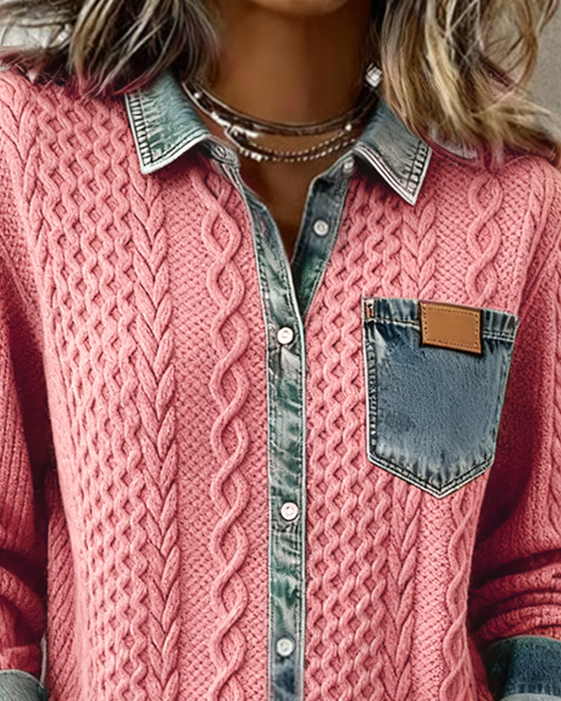 Marie | Shirt met lange mouwen en denim patchwork