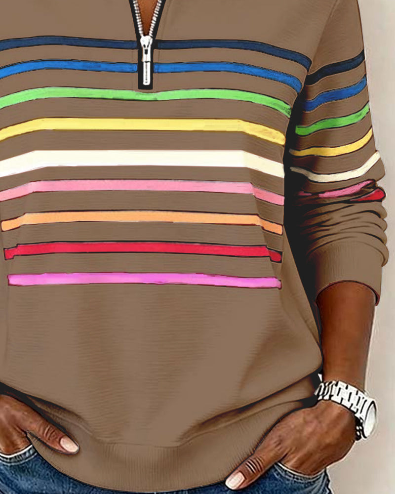 ARCADIA | Trendy sweatshirt met halflange rits en regenboogstrepen