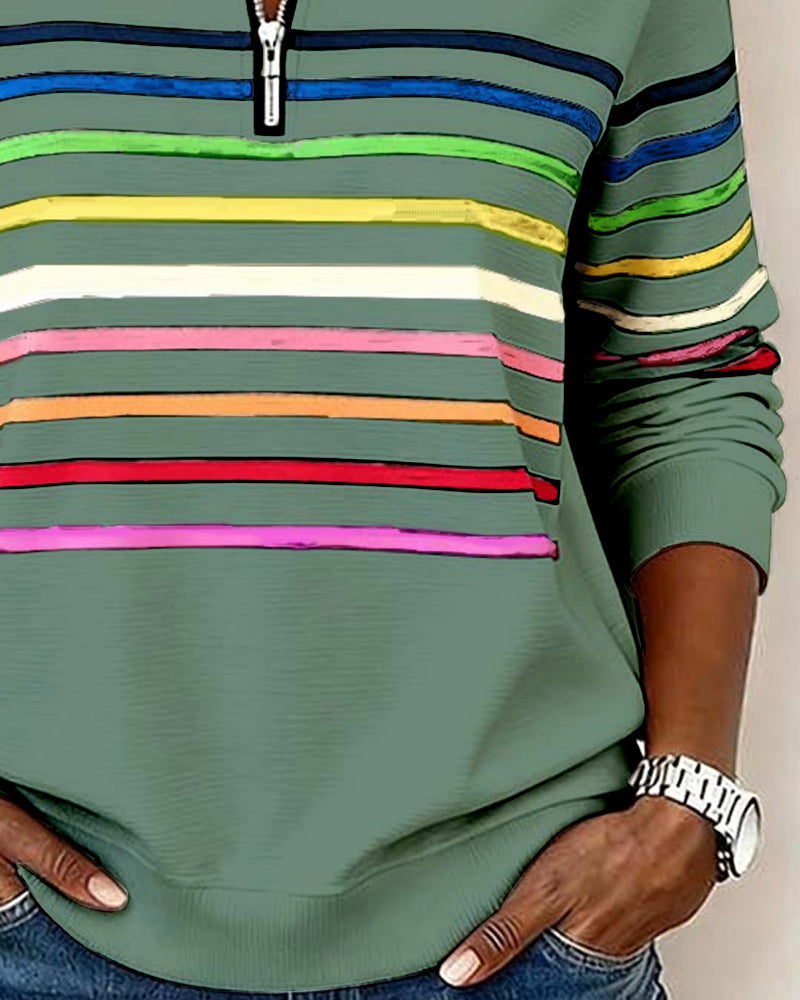 ARCADIA | Trendy sweatshirt met halflange rits en regenboogstrepen