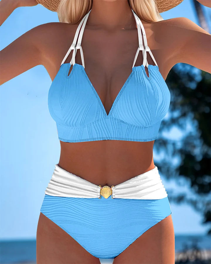 Lily | Bikini met Hoge Taille, Dubbele Bandjes en Contrastkleur