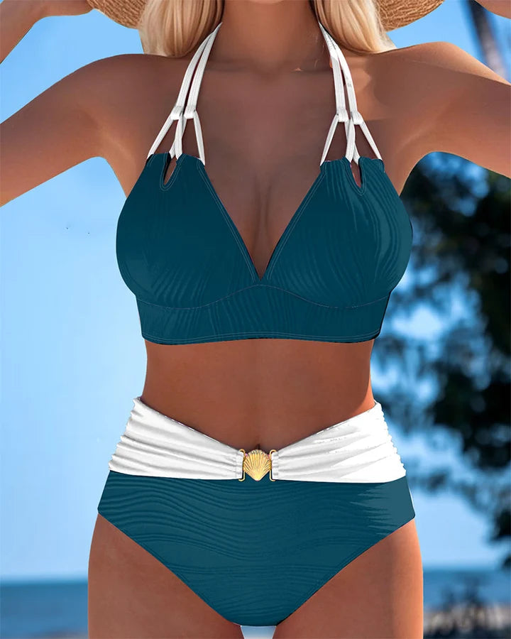 Lily | Bikini met Hoge Taille, Dubbele Bandjes en Contrastkleur