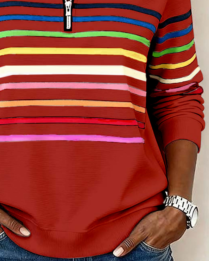 ARCADIA | Trendy sweatshirt met halflange rits en regenboogstrepen