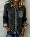 Marie | Shirt met lange mouwen en denim patchwork
