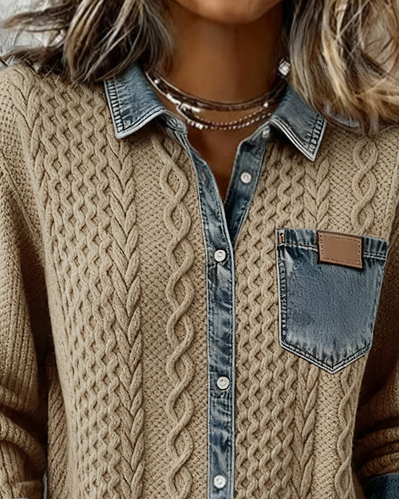 Marie | Shirt met lange mouwen en denim patchwork