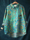 Roslyn | Retro Casual overhemd met kunstprint voor dames