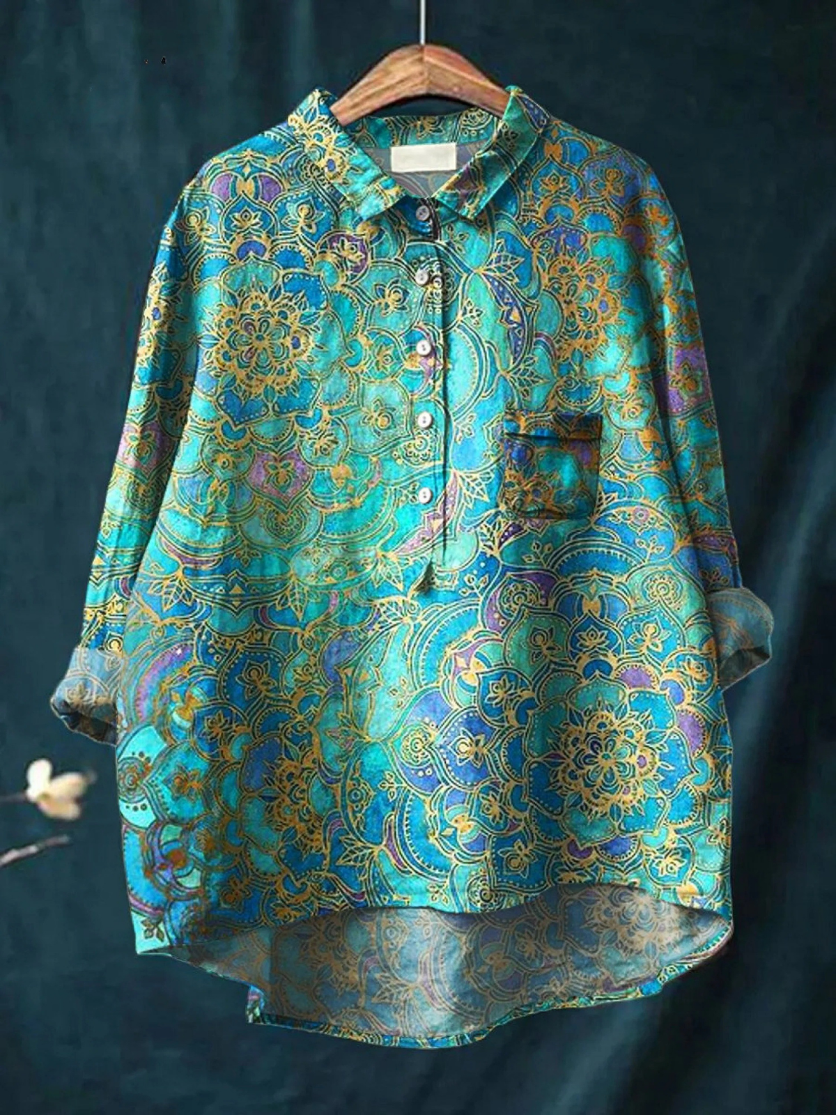 Roslyn | Retro Casual overhemd met kunstprint voor dames