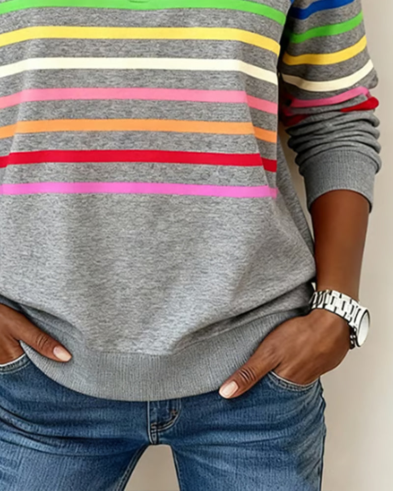 ARCADIA | Trendy sweatshirt met halflange rits en regenboogstrepen