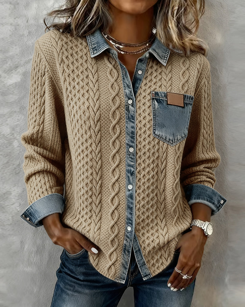 Marie | Shirt met lange mouwen en denim patchwork